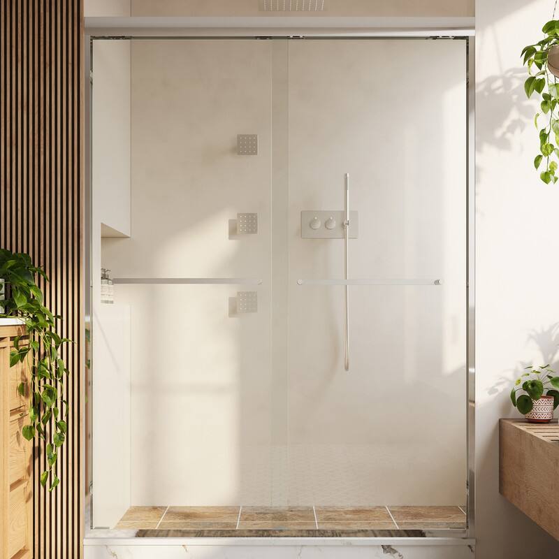 Alt View 8. WELLFOR - 50-54 in W x 72 in H Framed Shower Door with Double Sliding & Stainless Steel Towel Bar Handle, 1/4" Tempered Glass - Chrome.