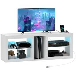 Homcom - Modern TV Stand with LED Lights and Power Outlets for 55 Inch TV, 51" High Gloss Entertainment Center - White