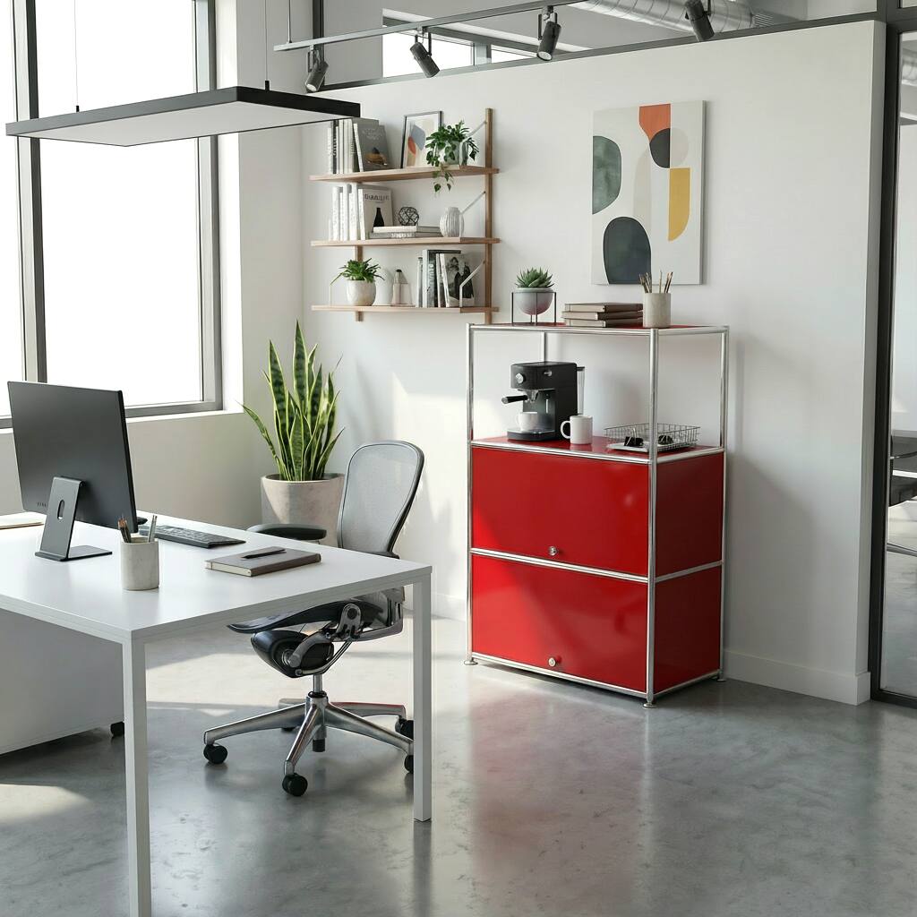 Alt View 1. Malletson - 3 Tier Modular Metal Sideboard Storage Cabinet, Modern Grid-Style, for Dining Room, Living Room or Office - Red.