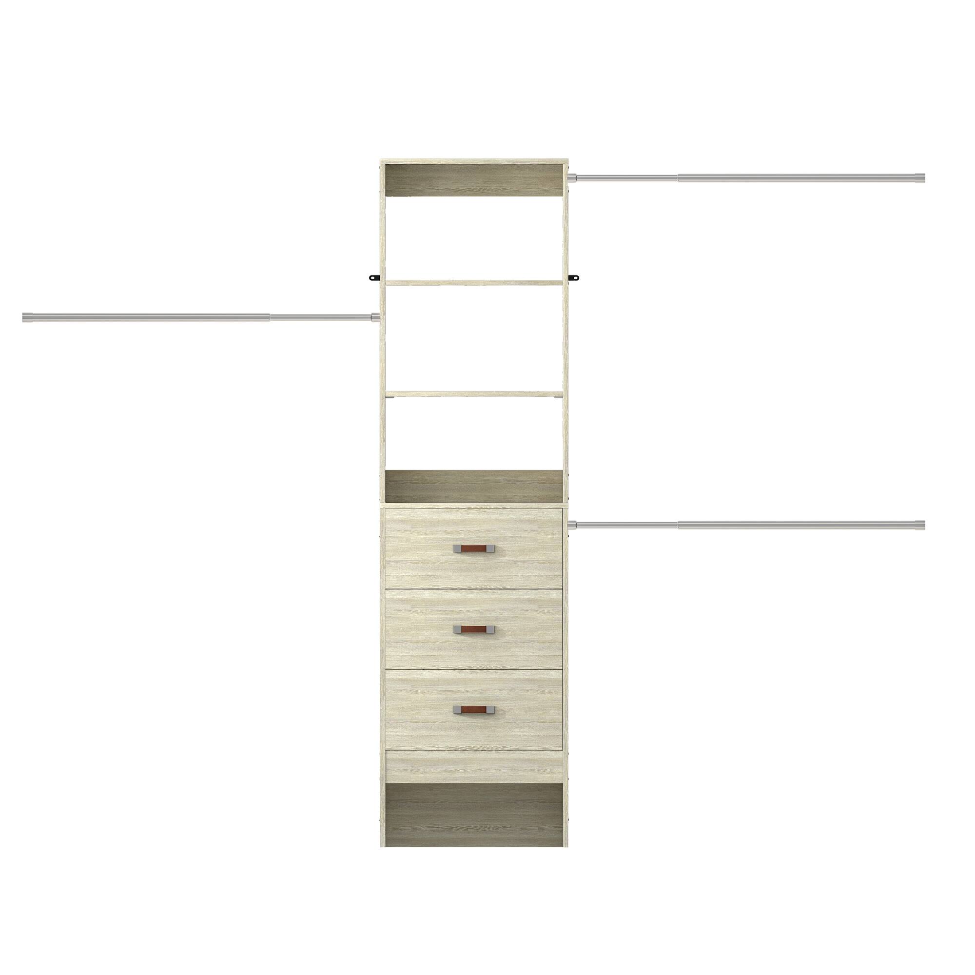 Alt View 4. Aheaplus - 96-inch Closet System: 3 Hanging Rods & 3 Wooden Drawers, Adjustable for 5-8FT Walk-in Wardrobe - White Oak.