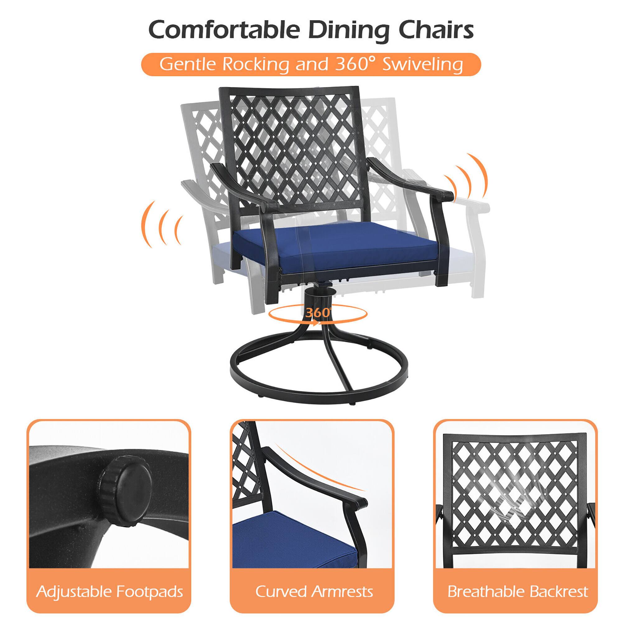 Comfortable Dining Chairs  
Gentle Rocking and 360° Swiveling  

Adjustable Footpads  
Curved Armrests  
Breathable Backrest