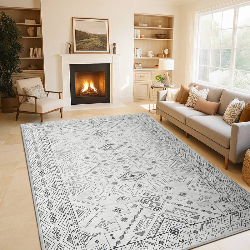 Back. RYHNUYNE - 9x12 Area Rugs Living Room Rug Washable Vintage Boho Rug No Slip Stain Resistant Soft Carpet Indoor Floor Floral Carpets - Painting.