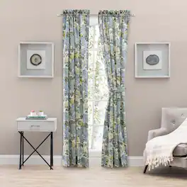 Ellis Curtain - Ellis Hydrangea Classic Pattern Printed 1.5" Rod Pocket Window Tailored Tiers 68"x24" - Blue