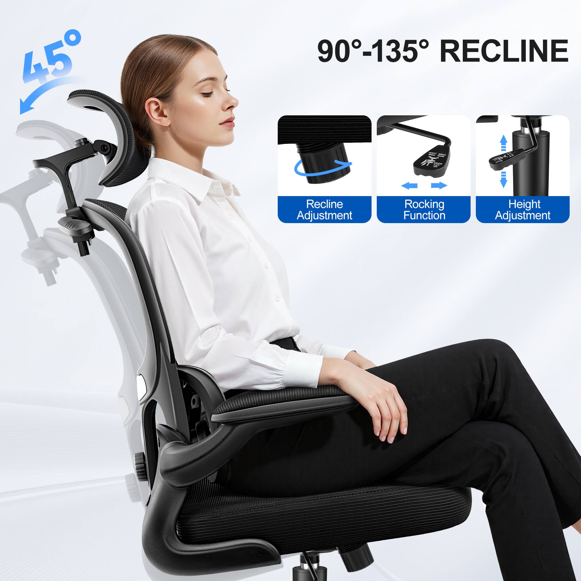 45° 90°-135° RECLINE  
Recline Adjustment  
Rocking Function  
Height Adjustment