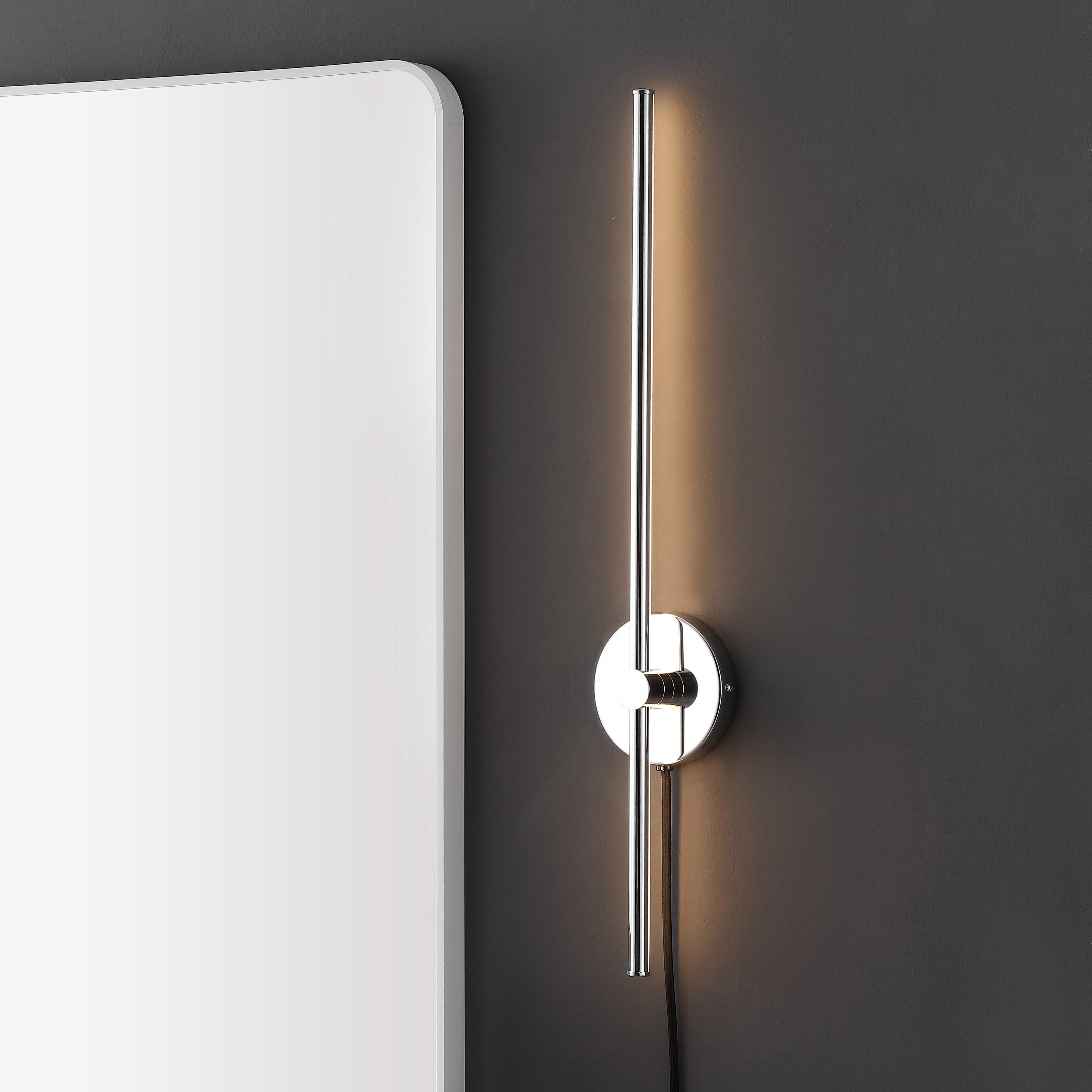 Alt View 1. Jonathan Y - Anton 27.25" 1-Light Modern Minimalist Iron Adjustable Bar Integrated LED Plug-In Sconce, Chrome - Chrome.