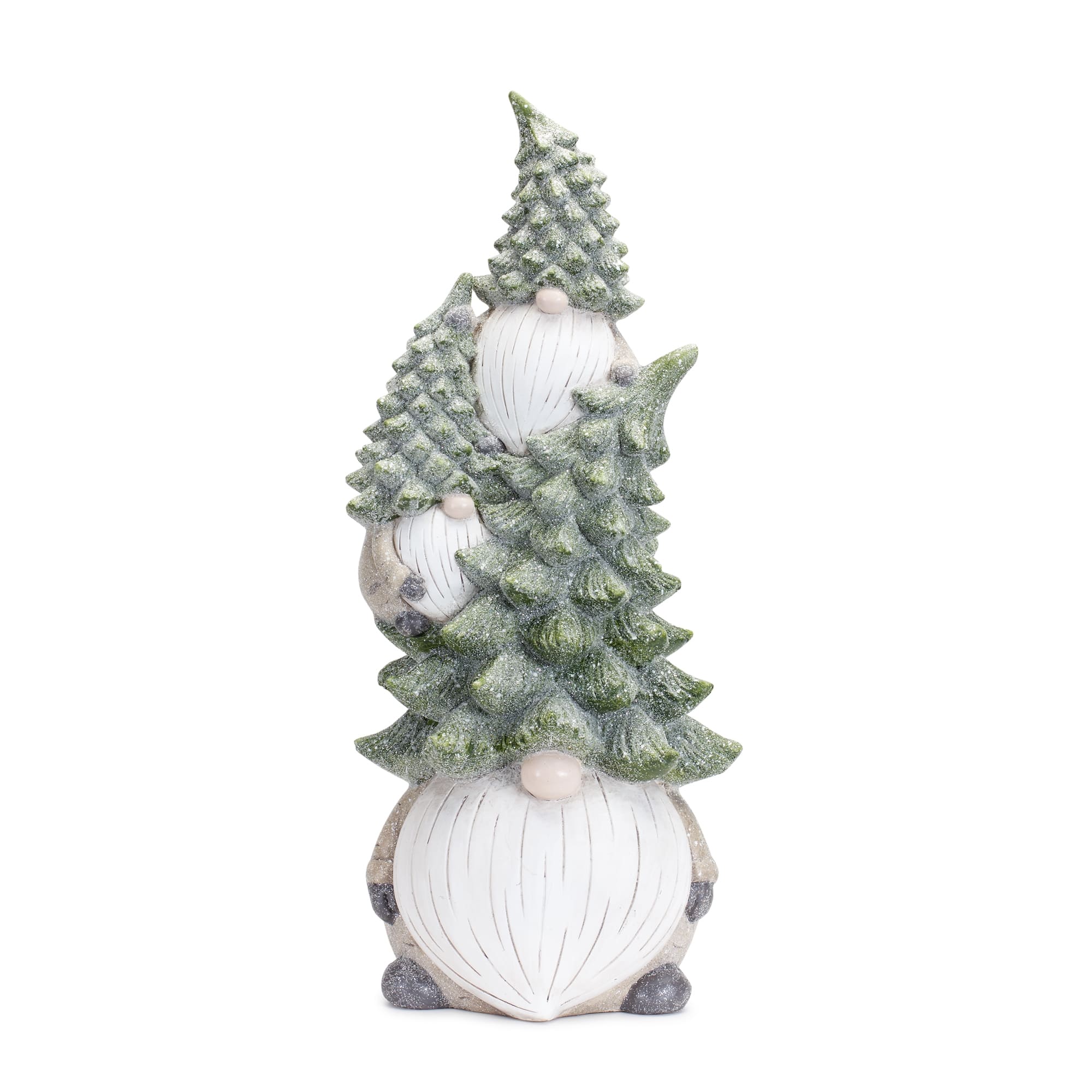 BreeBe - Stone Holiday Gnome Stack with Pine Tree Hat 23.25"H - Green, White
