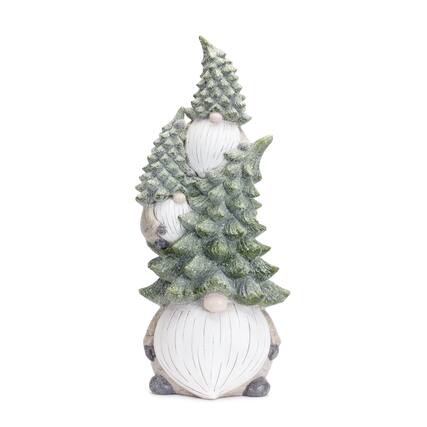 Front. BreeBe - Stone Holiday Gnome Stack with Pine Tree Hat 23.25"H - Green, White.