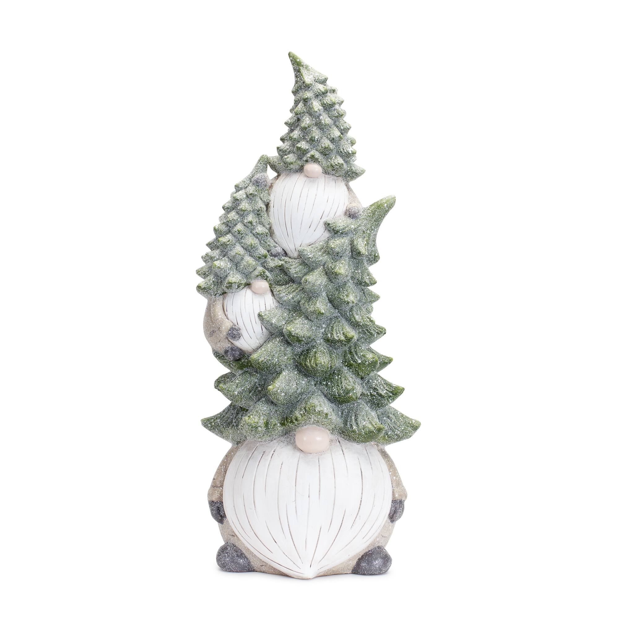 BreeBe - Stone Holiday Gnome Stack with Pine Tree Hat 23.25"H - Green, White