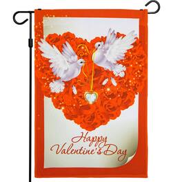 G128 - Valentine's Day Garden Flag Doves and Heart of Roses 12x18 Inch Printed 150D Polyester - Assorted Colors