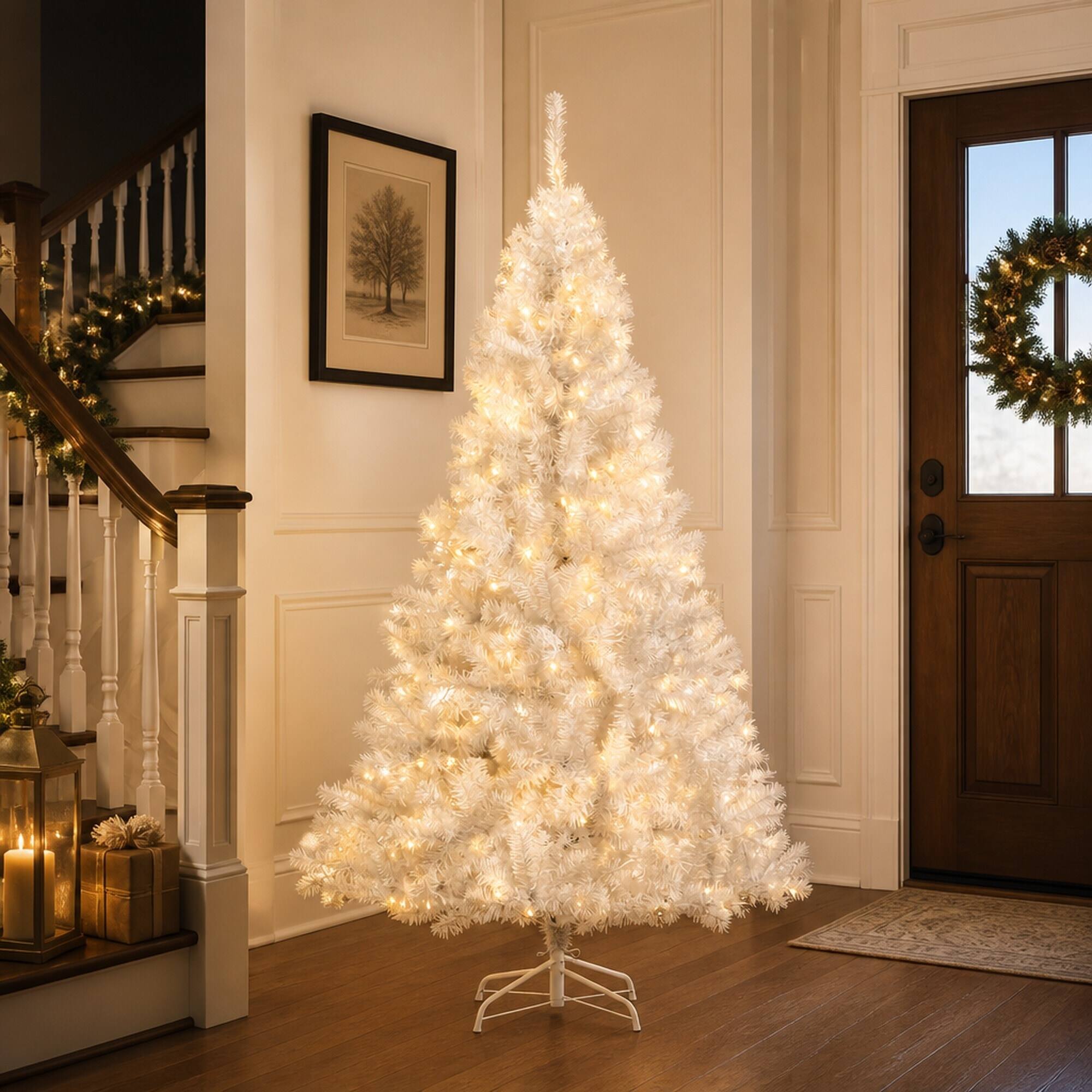 Alt View 1. RYHNUYNE - 6FT Pre-Lit Douglas Fir Christmas Tree With 250 Warm White LED Lights and 1000 Tips, White - White.