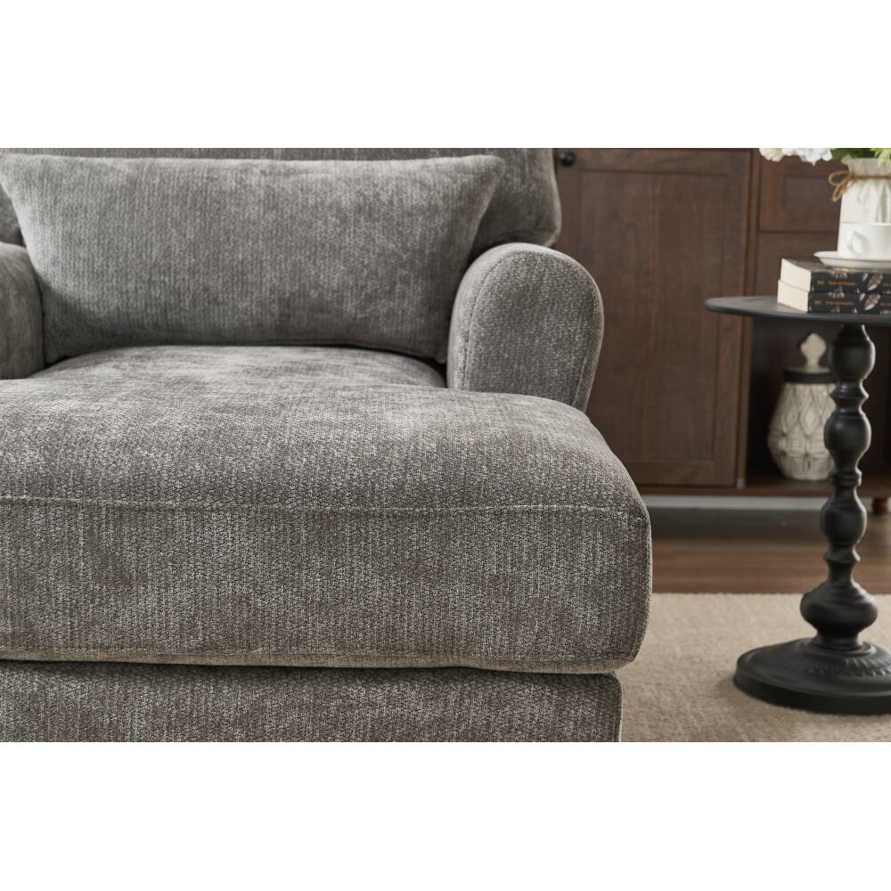 Alt View 4. PDTEND - Modern Grey Chaise Lounge with Solid Wood Frame for Bedroom, Living Room, Study Room - Grey.