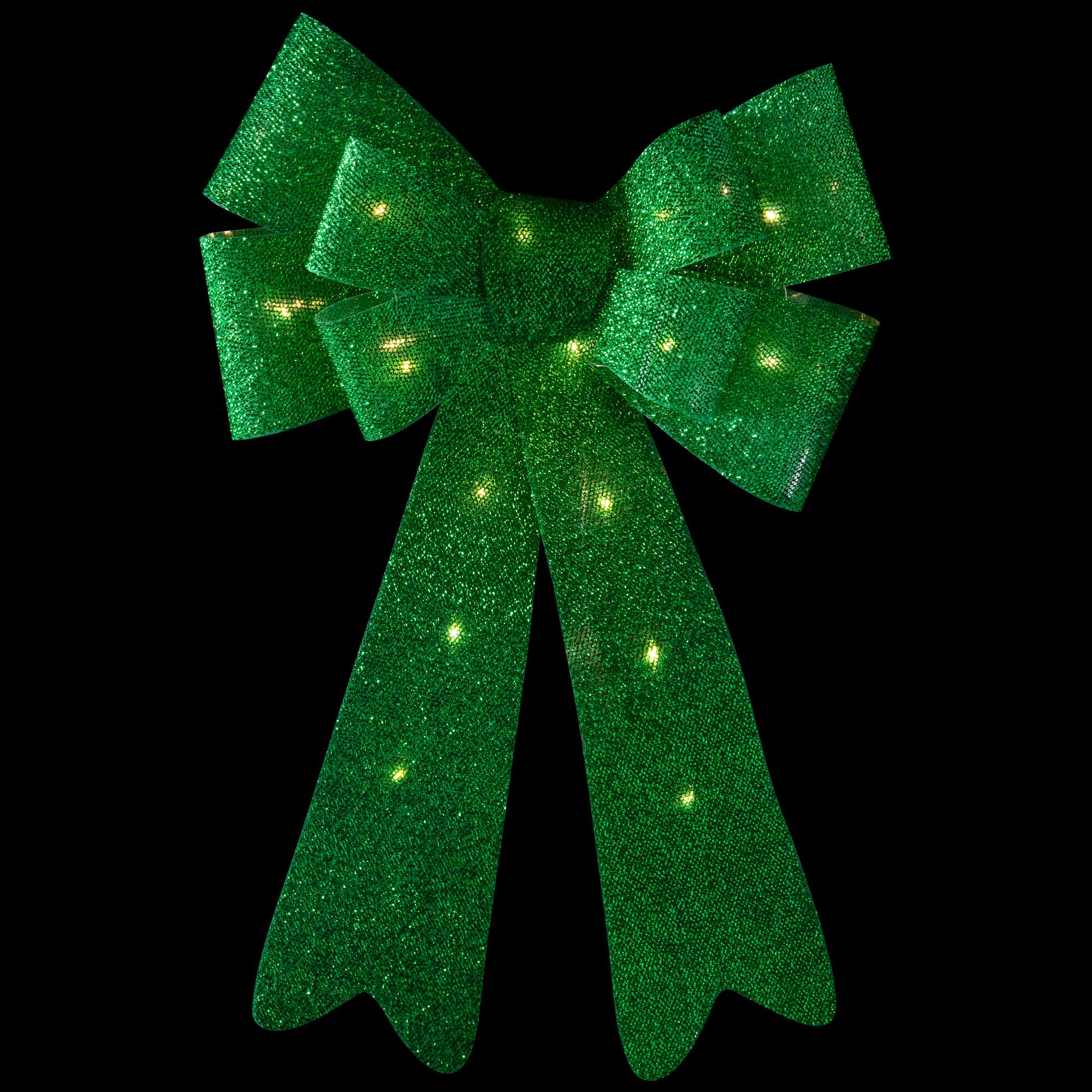 Alt View 2. Northlight - LED Lighted Tinsel Bow Christmas Decoration - 24" - Green - Green.