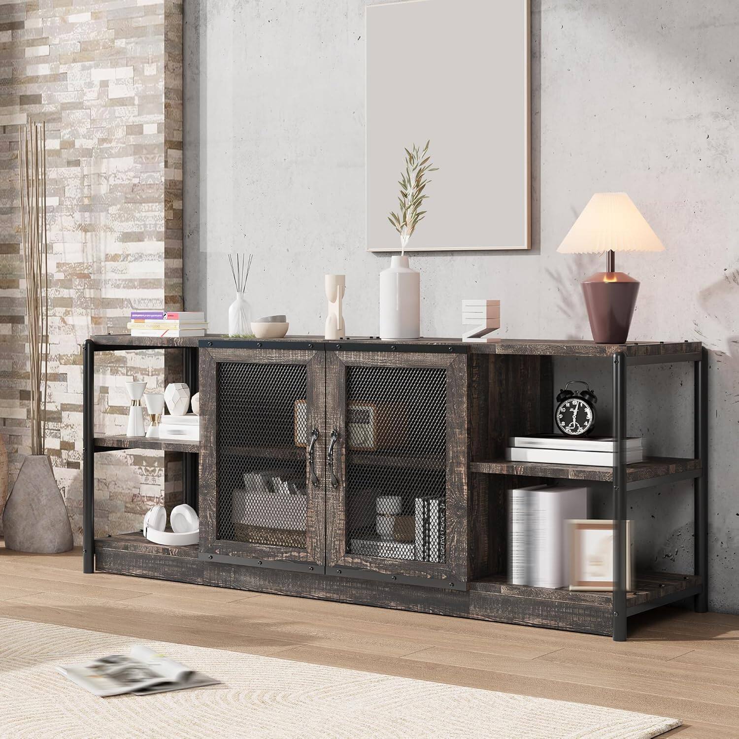 Alt View 8. GAOMON - TV Stand for 65In TV, Entertainment Center with Doors and Storage Cabinet, TV Console Table for Living Room - brown.