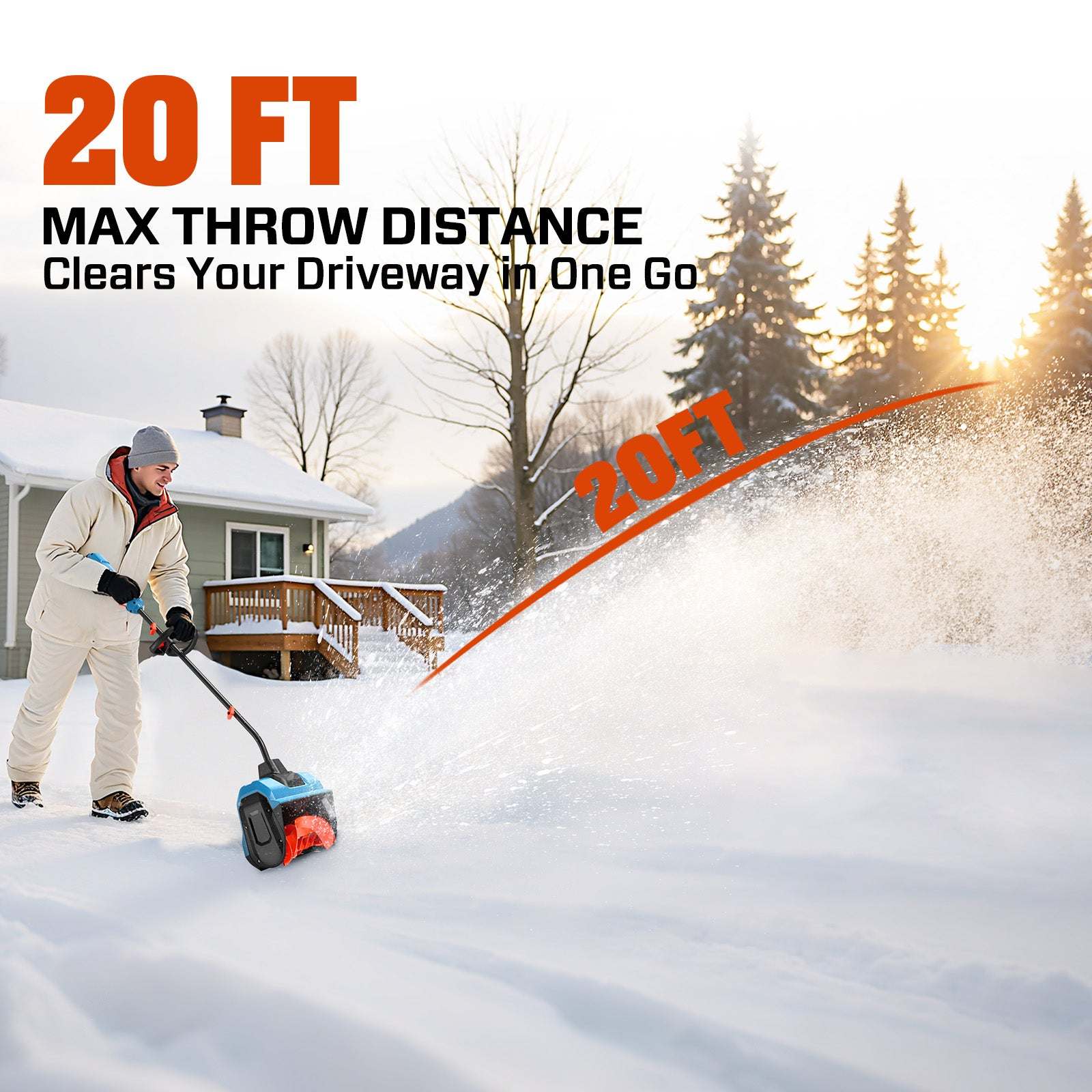 20 FT  
MAX THROW DISTANCE  
Clears Your Driveway in One Go  
20 FT