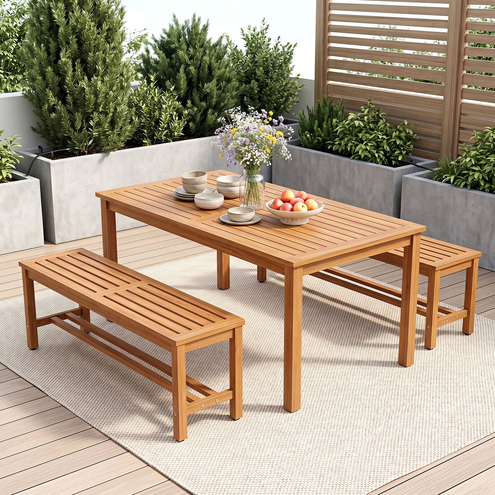 Alt View 4. Costway - Costway Acacia Wood Patio Bench for 2, Backless Outdoor Garden Bench with Slatted Seat - Natural.
