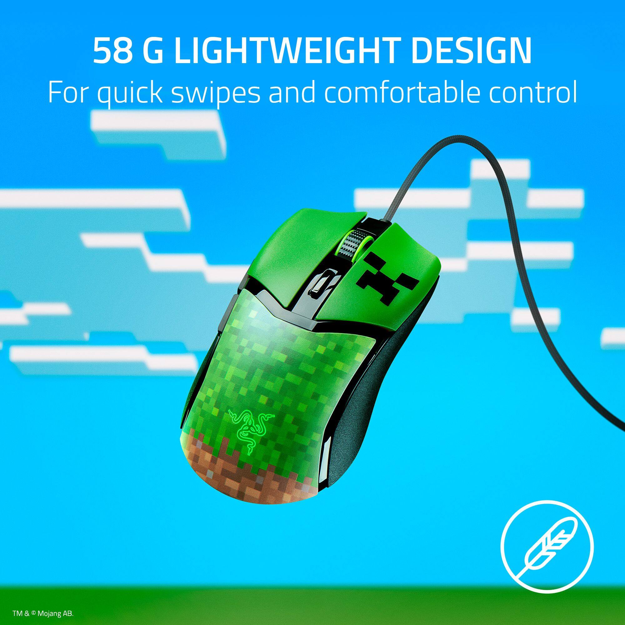"58 G Lightweight Design for quick swipes and comfortable control. TM & C Mojang."
