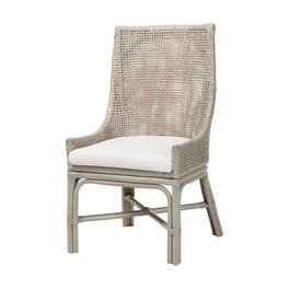 bali & pari - Bella Rattan Dining Chair with Cushion - Handwoven Wicker Accent Side Chair with High Backrest, Coastal Boho Seating - French Grey