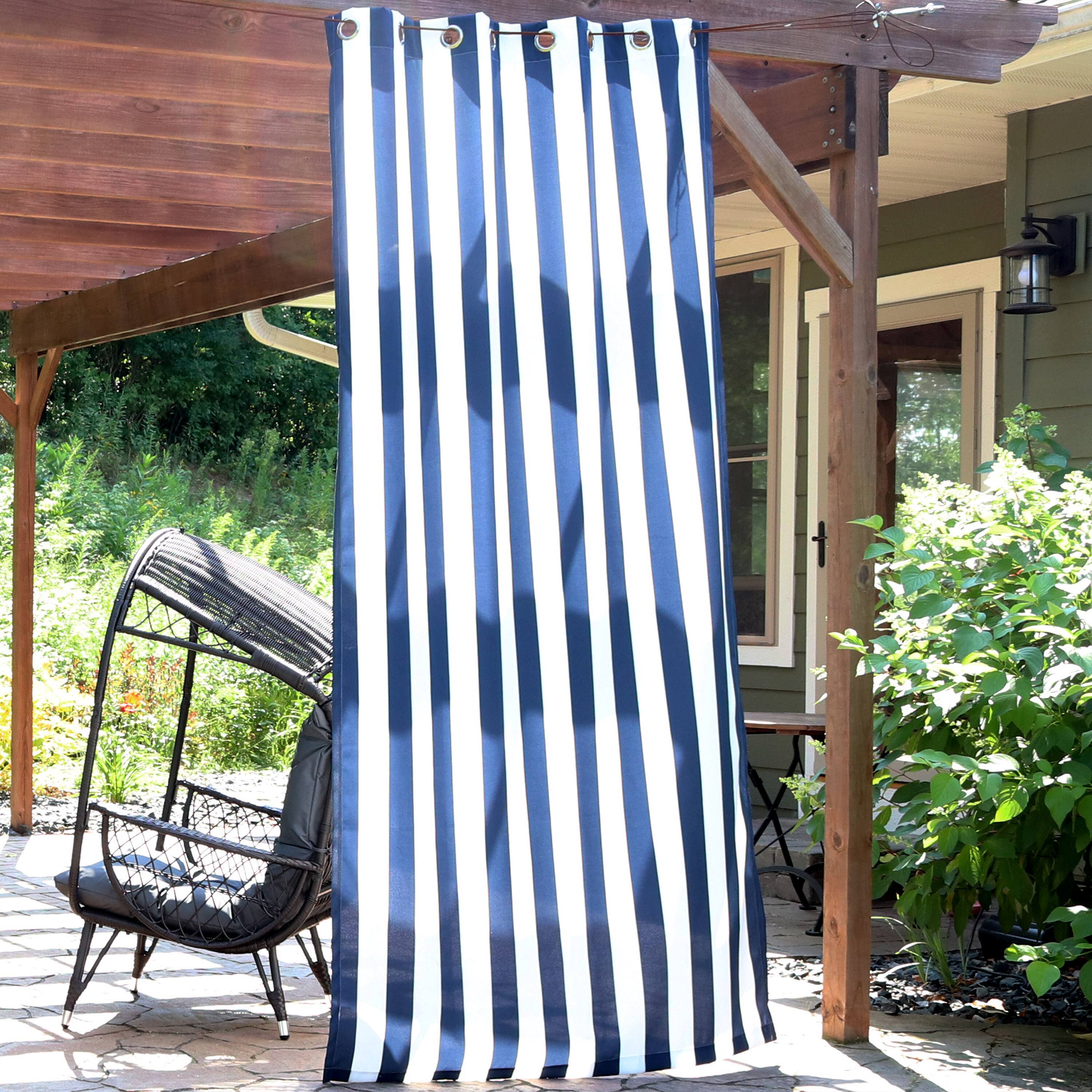Alt View 1. Sunnydaze - Indoor and Outdoor Curtain Panel - 52 in x 108 in - Blue/White Stripe.
