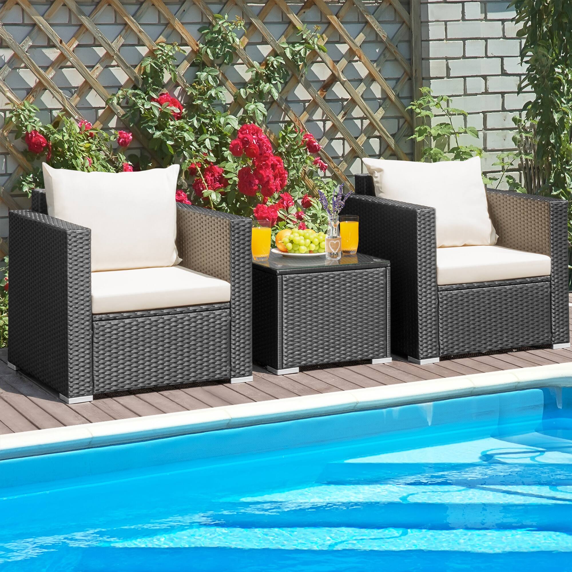 Alt View 2. Gymax - Gymax 3PCS Rattan Patio Conversation Furniture Set Outdoor Sofa Set w/ Cushions - Black.