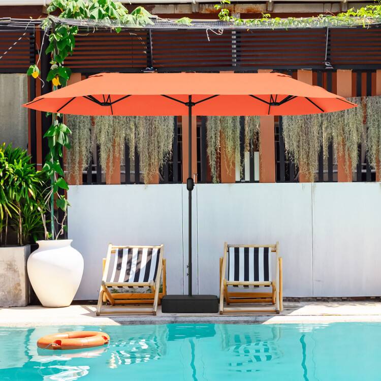 Left. SlickBlue - 13 ft Outdoor Double-Sided Patio Umbrella with Crank Handle for Backyard or Garden - Orange.