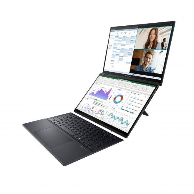 Alt View 4. ASUS - ASUS Zenbook DUO Dual 14" OLED WUXGA Touchscreen Detachable 2-in-1 Notebook Intel Core Ultra 9 285H 32GB RAM 1TB SSD - Inkwell Gray.