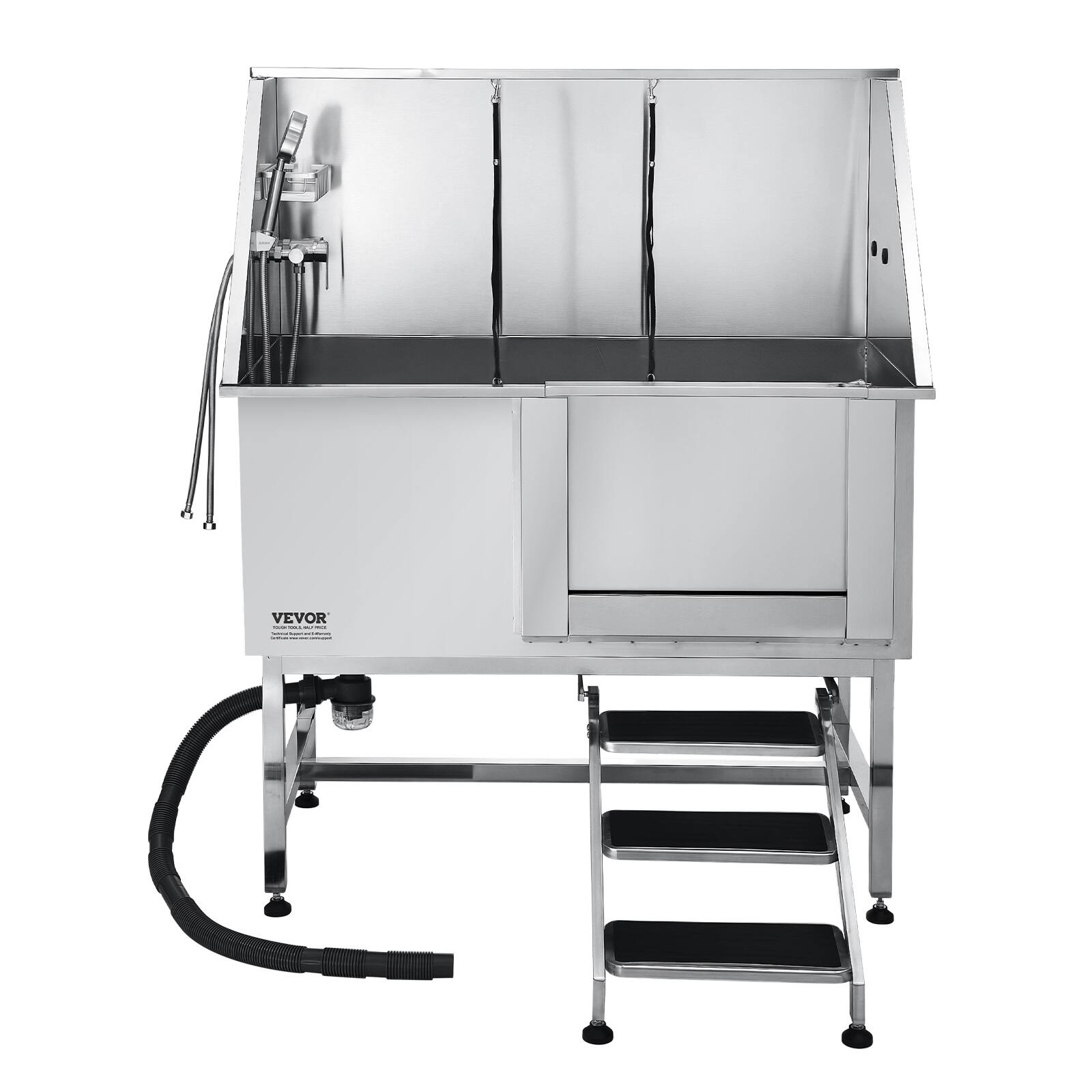 Alt View 5. VEVOR - Stainless Steel Dog Washing Station, 50 inch Pet Grooming Tub w/ Stairs, PE Water Filter Board.