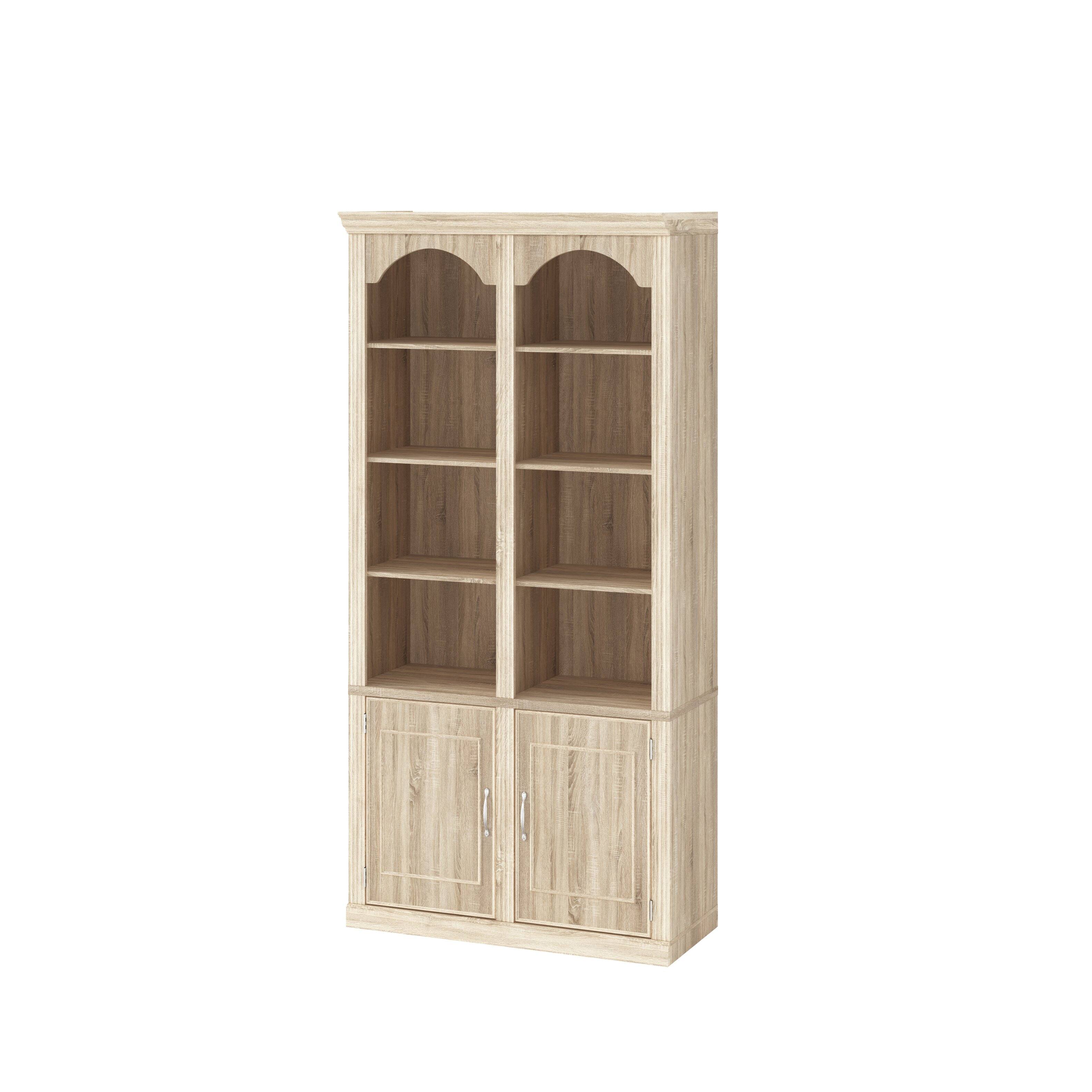 Alt View 7. FUFU & GAGA - Tall Arched Display Cabinet with LED Lights, Wooden Bookcase with Storage Doors, 43" Wide Cabinet for Home Office - Light Oak.