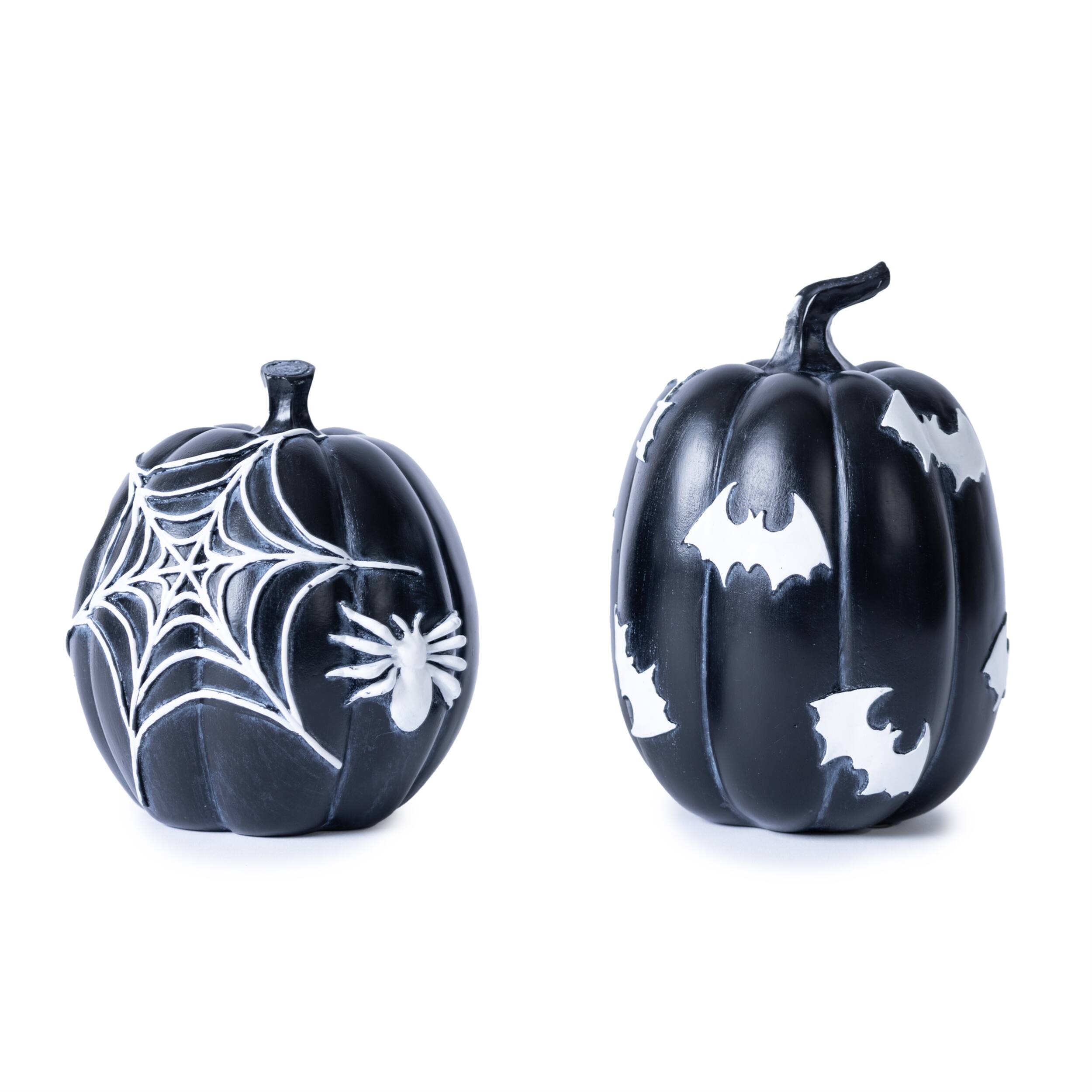 Front. BreeBe - Halloween Spider and Bat Pumpkin (Set of 2) - Black, White.