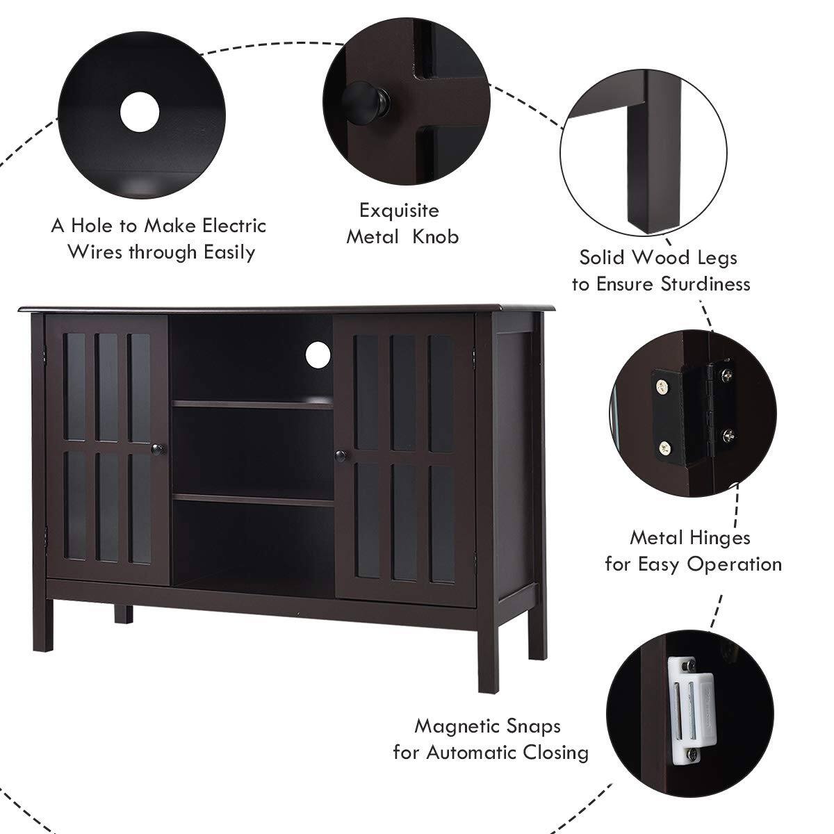 - A Hole to Make Electric Wires through Easily
- Exquisite Metal Knob
- Solid Wood Legs to Ensure Sturdiness
- Metal Hinges for Easy Operation
- Magnetic Snaps for Automatic Closing