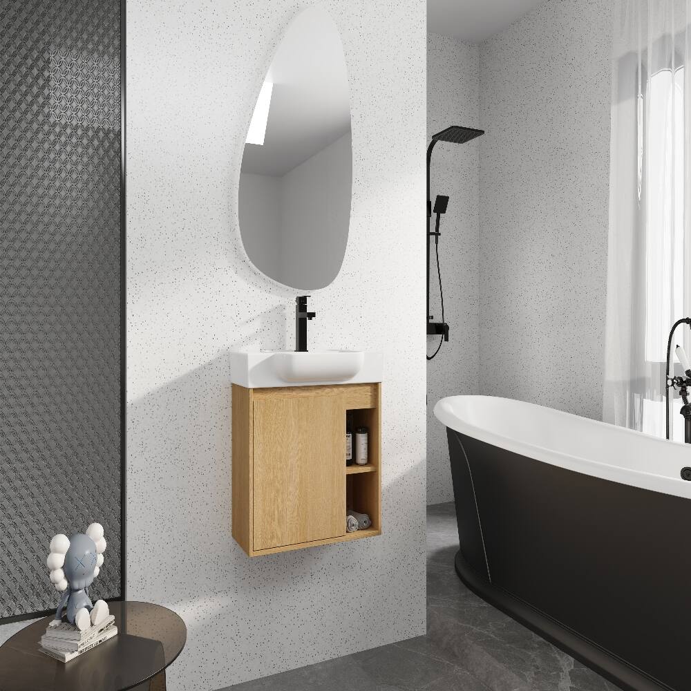 Back. Loheer - Loheer 24 inch wall mounted bathroom vanity Light Oak Floating Vanity with White Ceramic Sink - Light Oak.