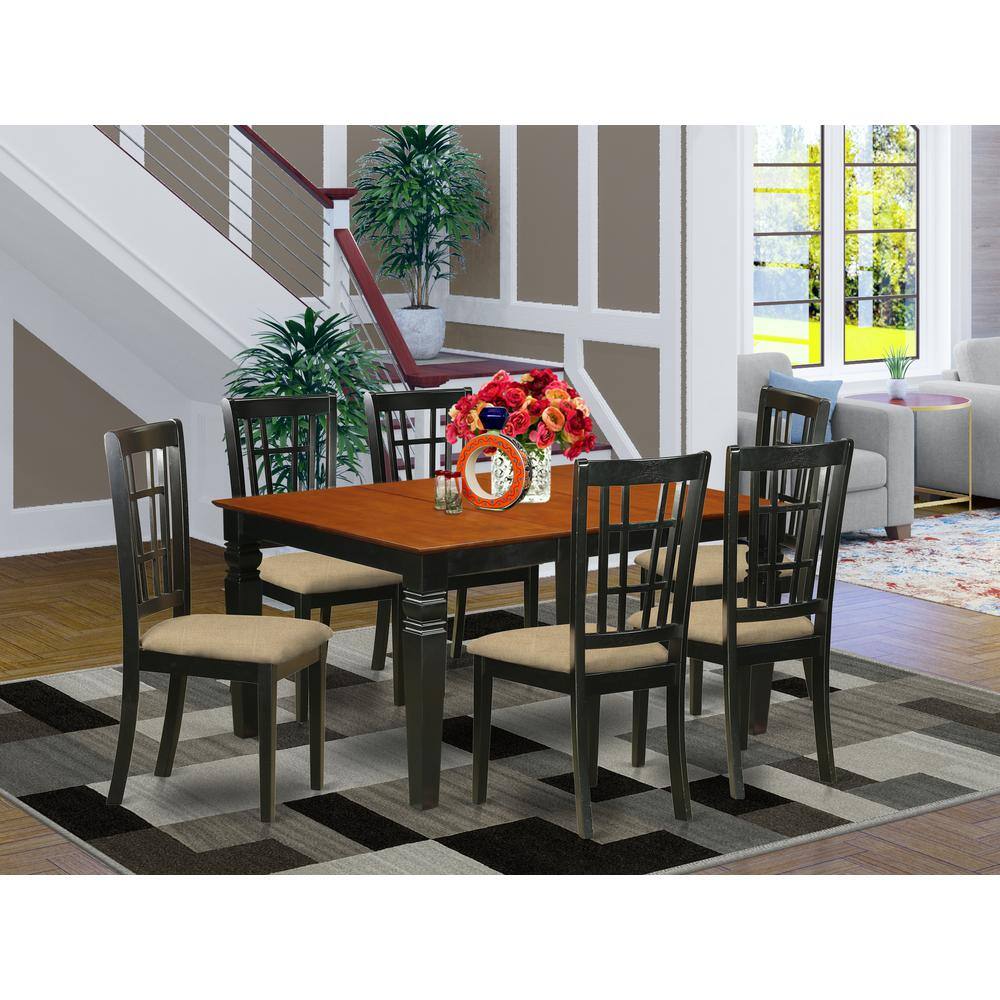 Left. East West Furniture - WENI7-BCH-C 7 Pc Dining set with a Dining Table and 6 Kitchen Chairs in Black - Black & Cherry.
