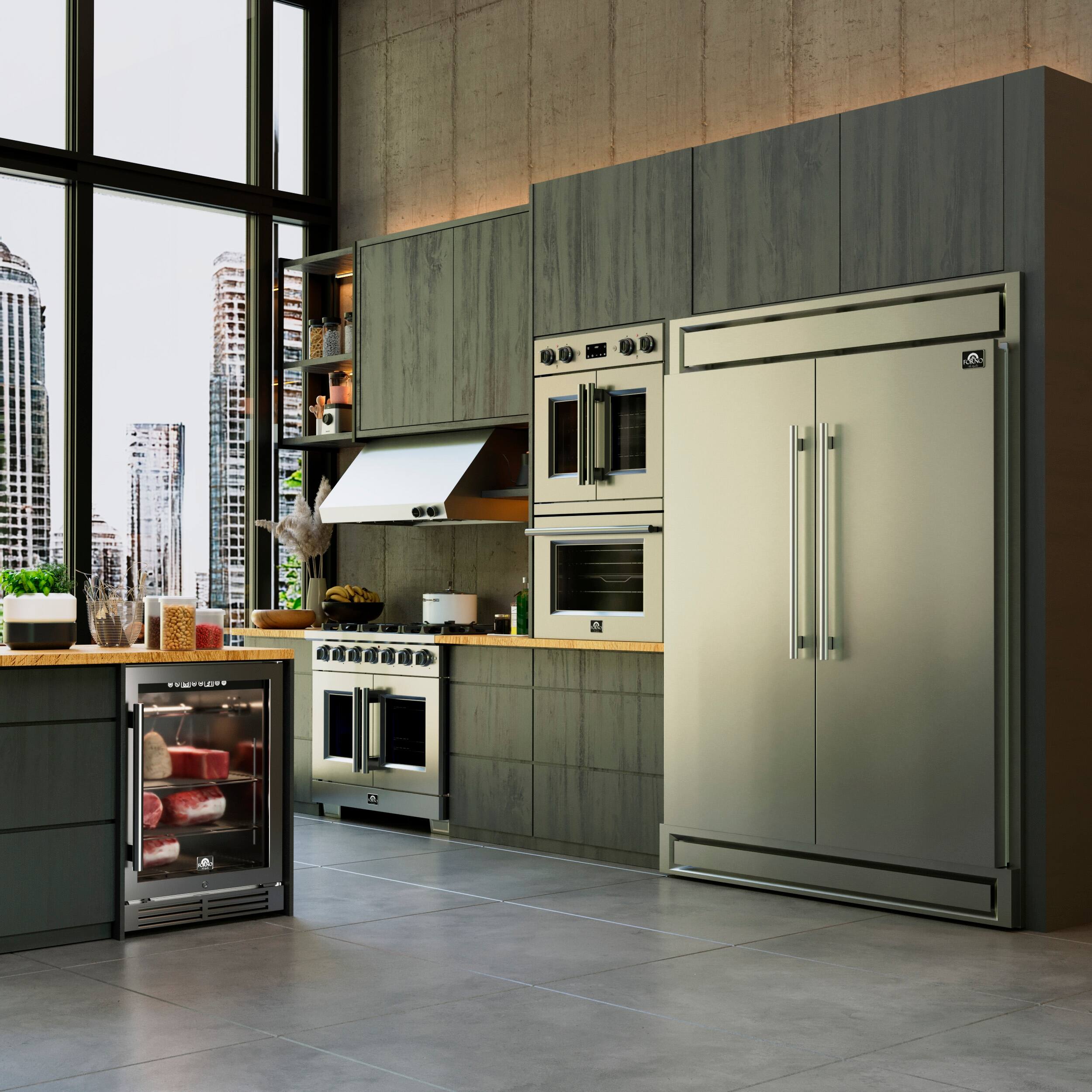 Alt View 17. Forno Appliances - Maderno 27.2 Cu. Ft. Built-In Side-by-Side Convertible Refrigerator/Freezer with Decorative Grill - Stainless Steel.