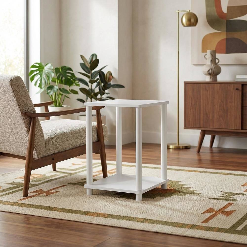 Angle. FurniFact - White End Table with Modern Design and Sturdy Construction - White.