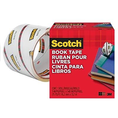 Scotch Book Tape  
Ruban Tape pour Livres  
Cinta para Libros  

Cont. 1 Roll/Rouleau/Rollo  
3 in/PO/Pulg. x 540 in/PO/Pulg.  
(75 YD/76.2 mm x 13.7 m)  

3M