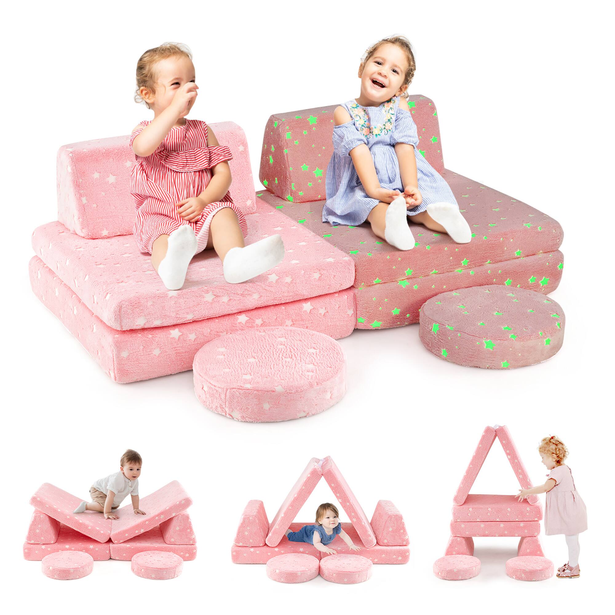 Alt View 8. Gymax - Gymax Glow in the Dark Modular Kids Play Couch Set w/ Machine-washable Flannel Covers Pink - Pink.
