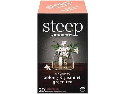 steep by BIGELOW

ORGANIC oolong & jasmine green tea

20 individually wrapped tea bags

1.28 oz (36g)