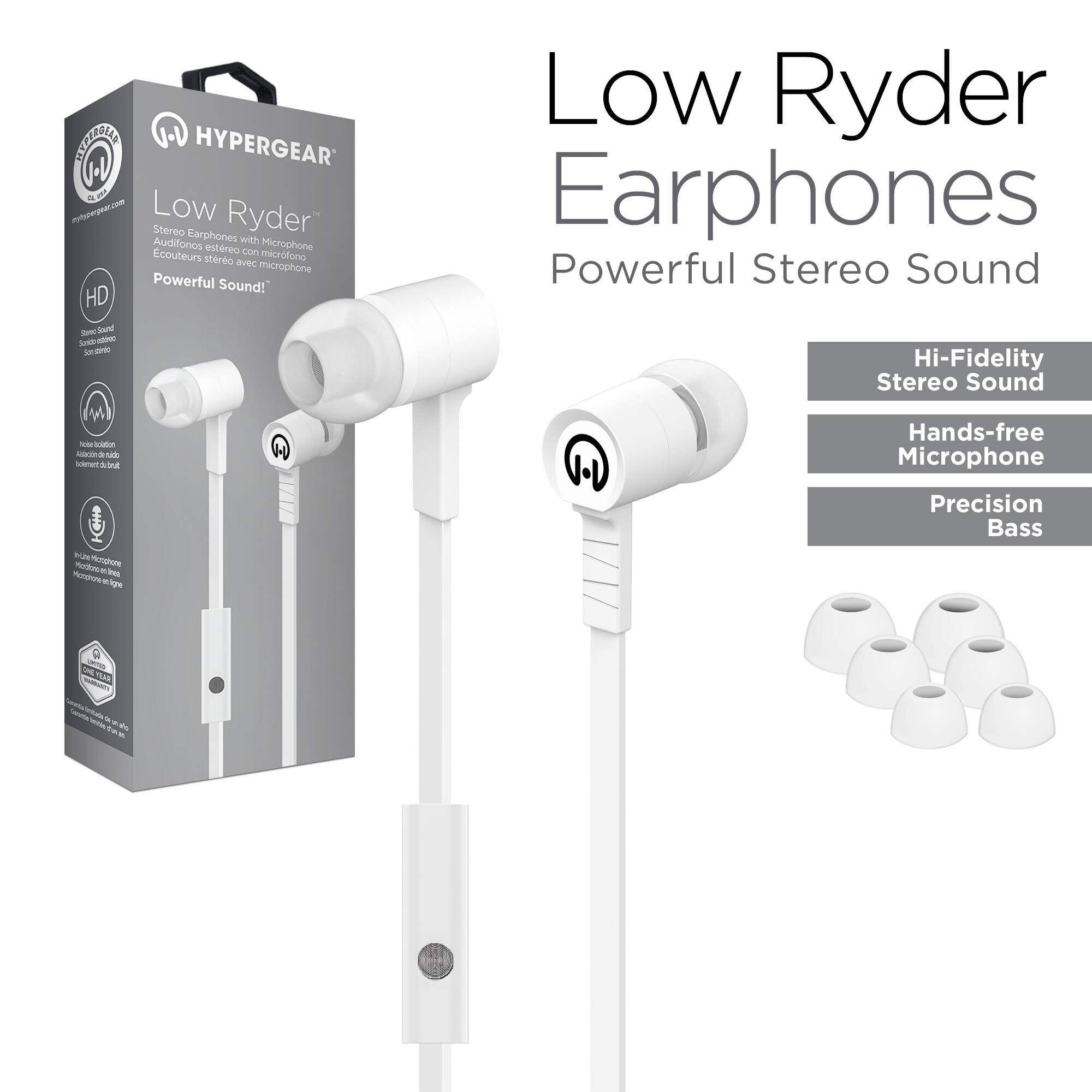 SSCTTRCE HYPERGEAR Low Ryder Stereo Earphones Audifonos estereo con microfono Ecouteurs stereo avec microphone Powerful Sound! HD - SAE SE Ce i - Low Ryder Earphones Powerful Stereo Sound Hi-Fidelity Stereo Sound - - nh notingto_tia nN   PecuPste - - ige  NL Hands-free Microphone Precision Bass  -M PT5AE   Sonta 1RAL - ds T -