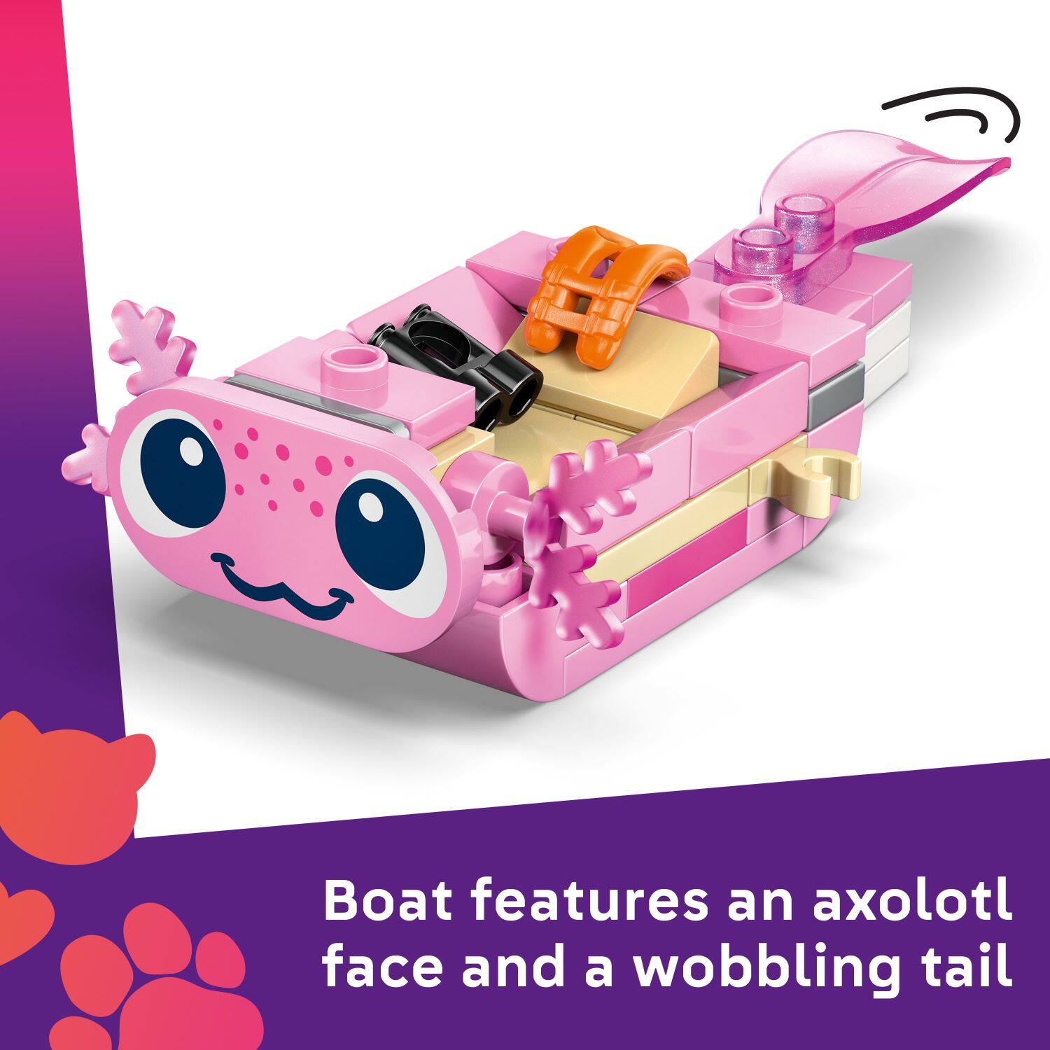 Boat features an axolotl face and a wobbling tail