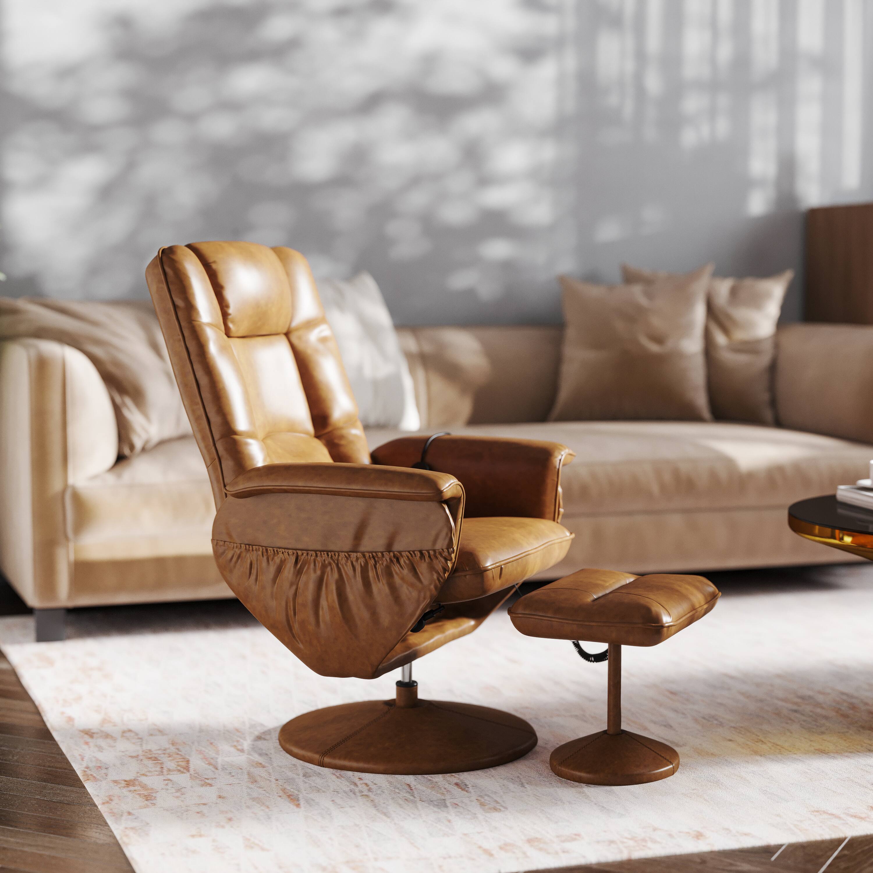 Alt View 3. Emma + Oliver - Massaging Multi-Position Recliner with Deep Side Pockets and Ottoman with Wrapped Base - Brown.