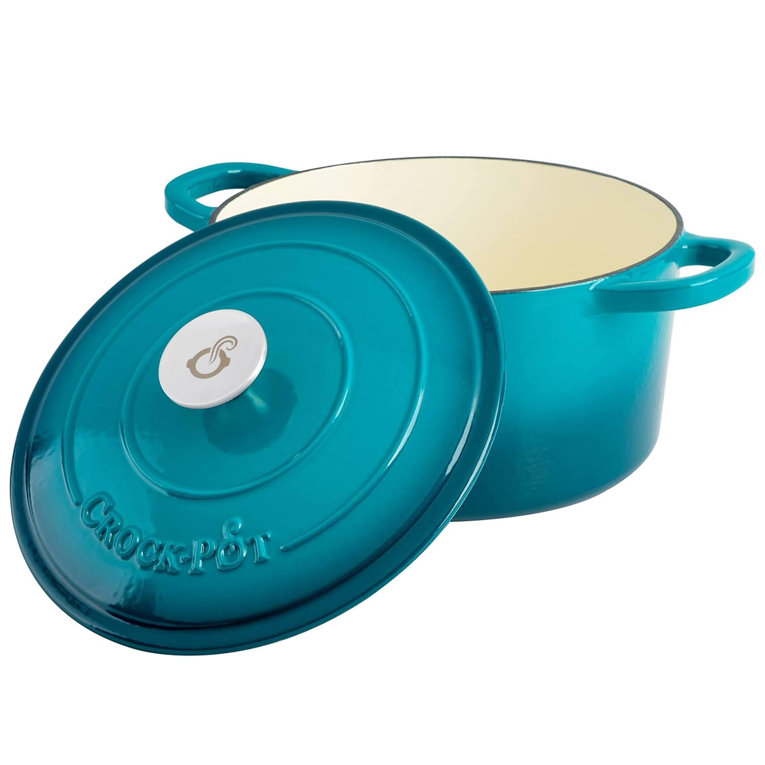 Alt View 1. Crockpot - Crockpot Artisan 7 Quart Round Enameled Cast Iron Dutch Oven with Lid in Teal - Teal.