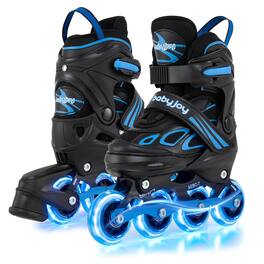 Costway - Adjustable Kids' Inline Skates Ages 9-14 4 Sizes Adjustable Blade Roller with Light-up Wheels - Blue & Black