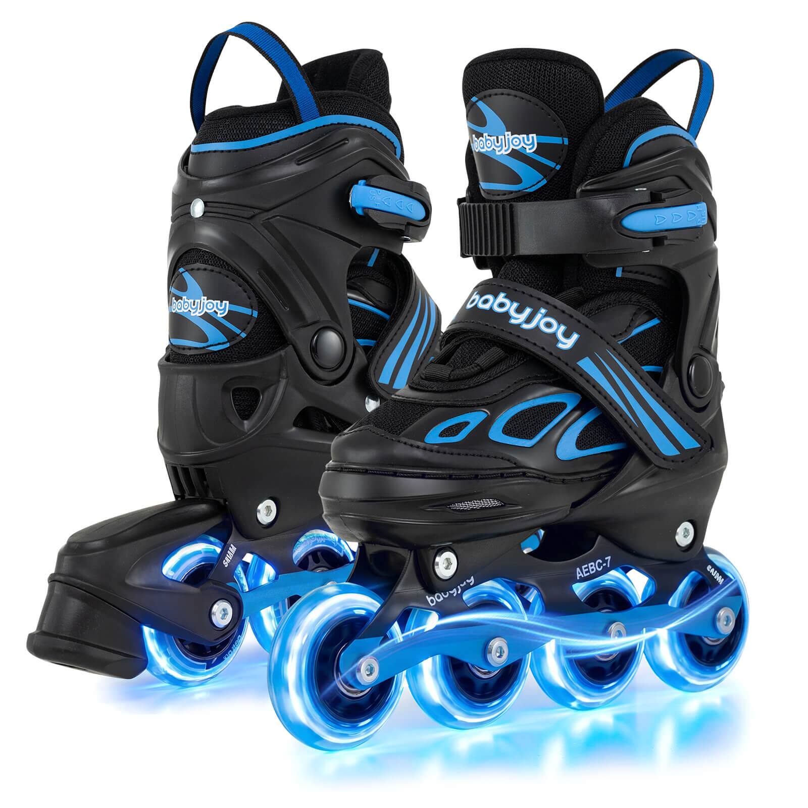 Costway - Adjustable Kids' Inline Skates Ages 9-14 4 Sizes Adjustable Blade Roller with Light-up Wheels - Blue & Black