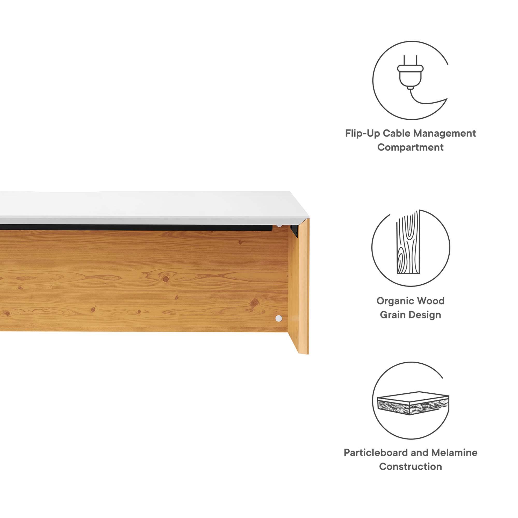 Flip-Up Cable Management Compartment  
Organic Wood Grain Design  
Particleboard and Melamine Construction