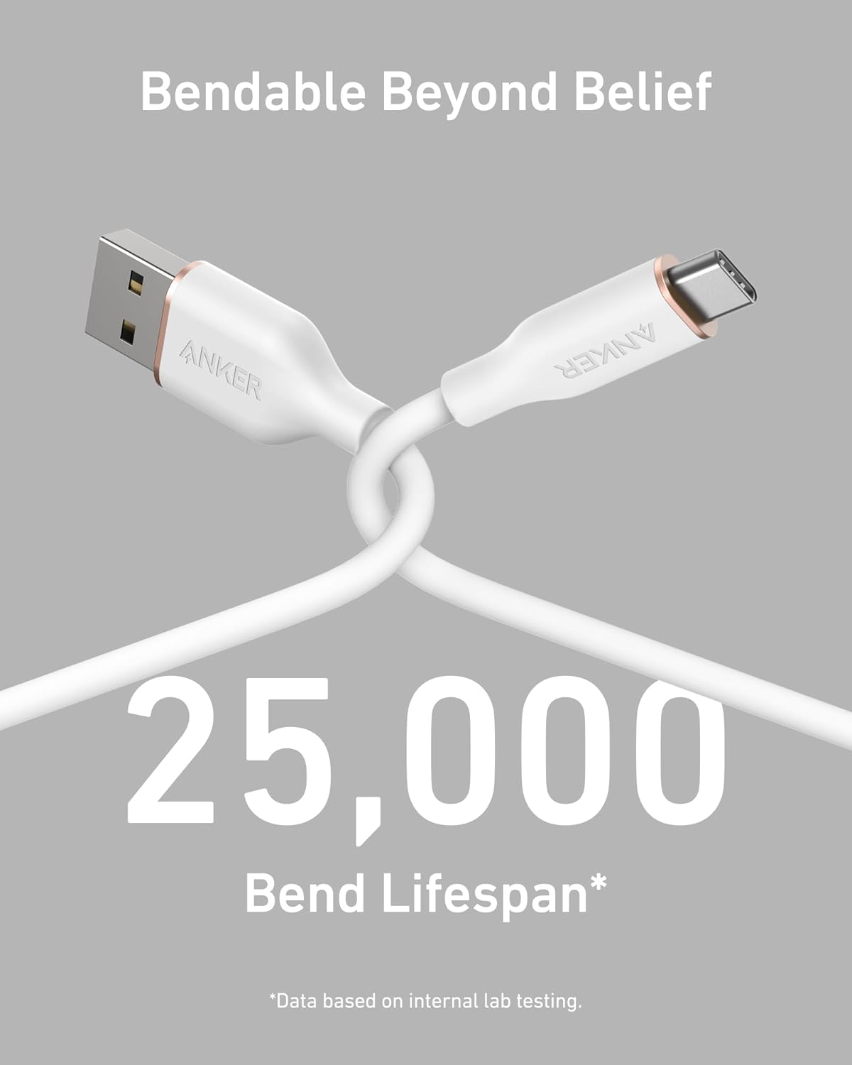 Bendable Beyond Belief  
ANKER  
25,000 Bend Lifespan*  
*Data based on internal lab testing.