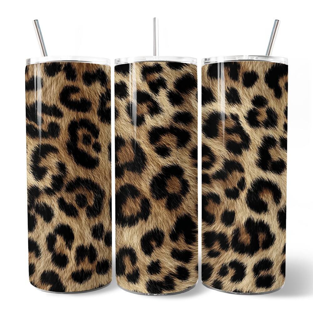 Front. OrnamentallyYou - Wild Leopard Spot Pattern 20oz Tumbler With Lid and Stainless Steel Straw, Stylish Wildlife Gift Cup - Multicolored.