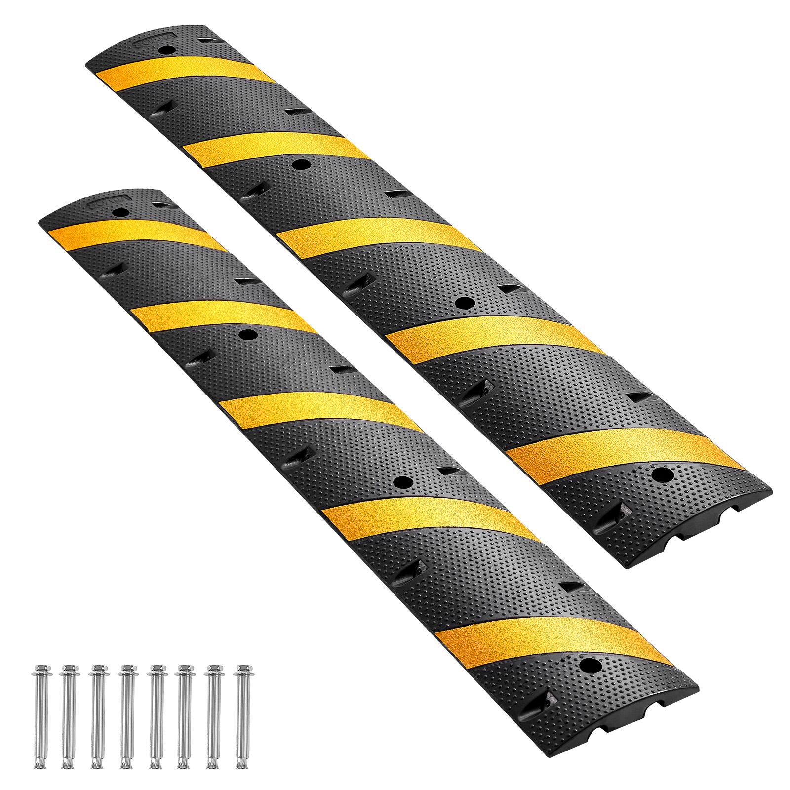 Front. VEVOR - 6FT Rubber Speed Bump, 2 Pack, 2 Channel Heavy Duty Traffic Speed Hump, 22000 lbs/Axle Load Capacity - Black + Yellow.