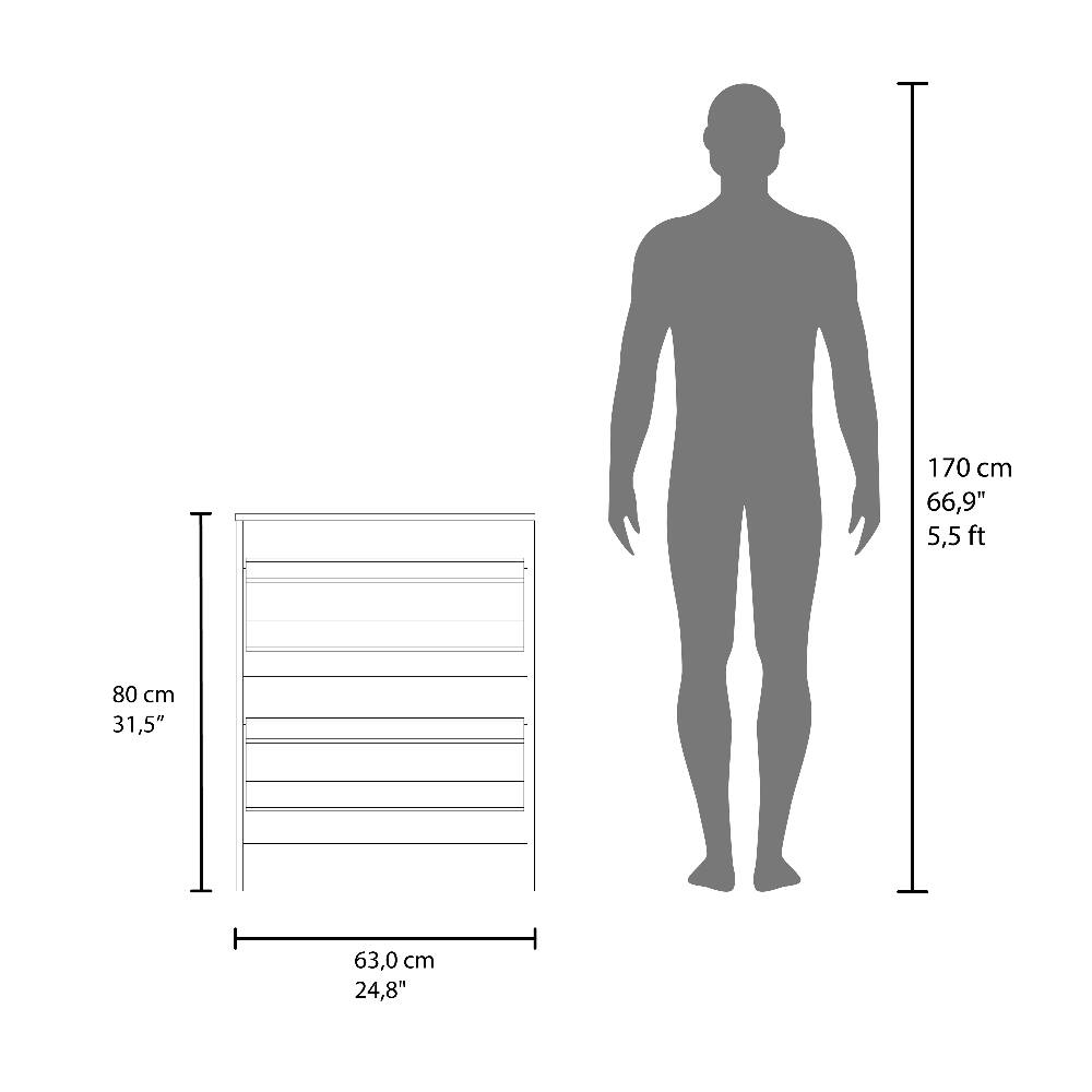 170 cm 66,9" 5,5ft  
80 cm 31,5"  
63,0 cm 24,8"