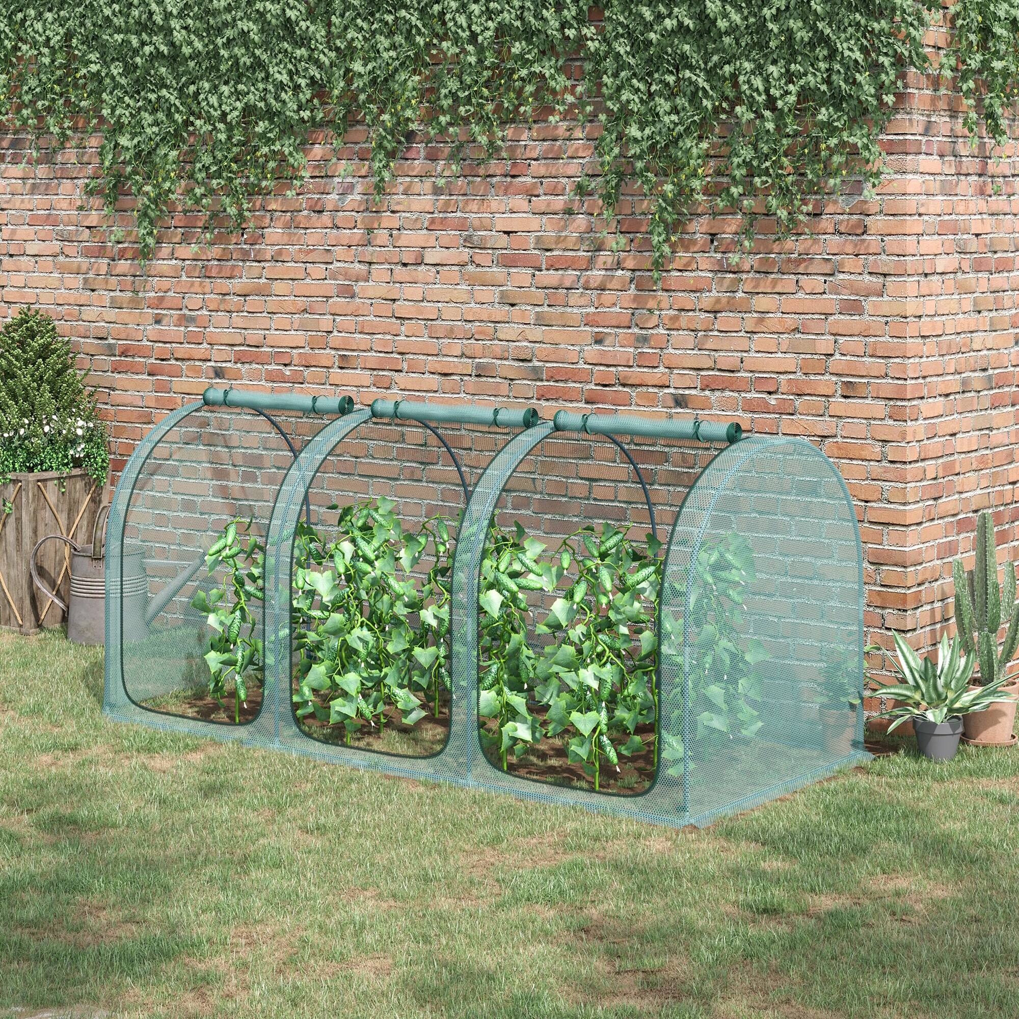 Alt View 1. Outsunny - 9' x 4' Crop Cage, Plant Protection Tent with Three Zippered Doors, Storage Bag and 4 Ground Stakes - Green.