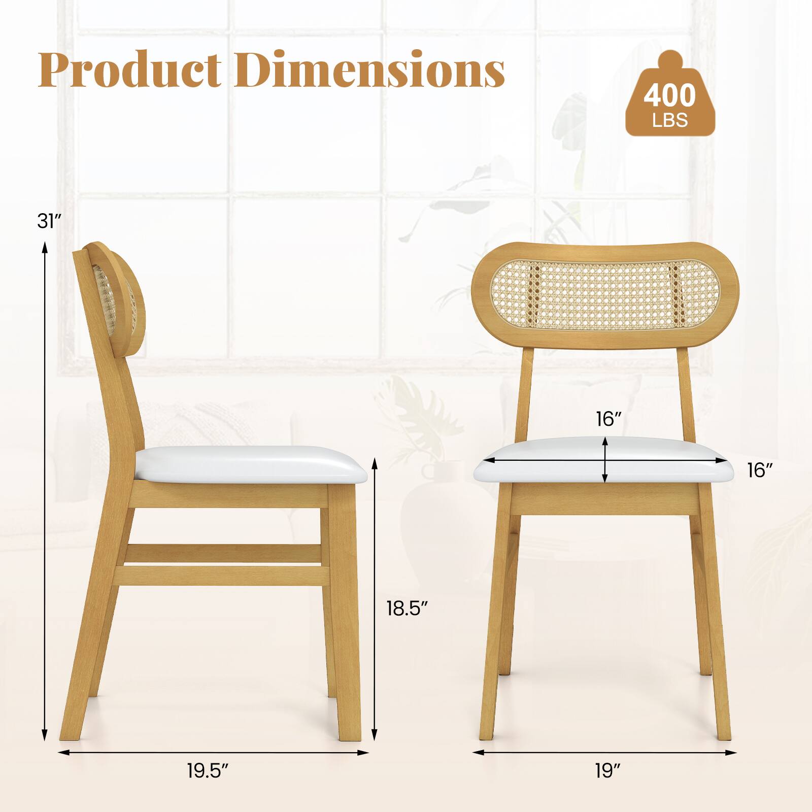Product Dimensions  
400 LBS  
31"  
16"  
16"  
18.5"  
19.5"  
19"