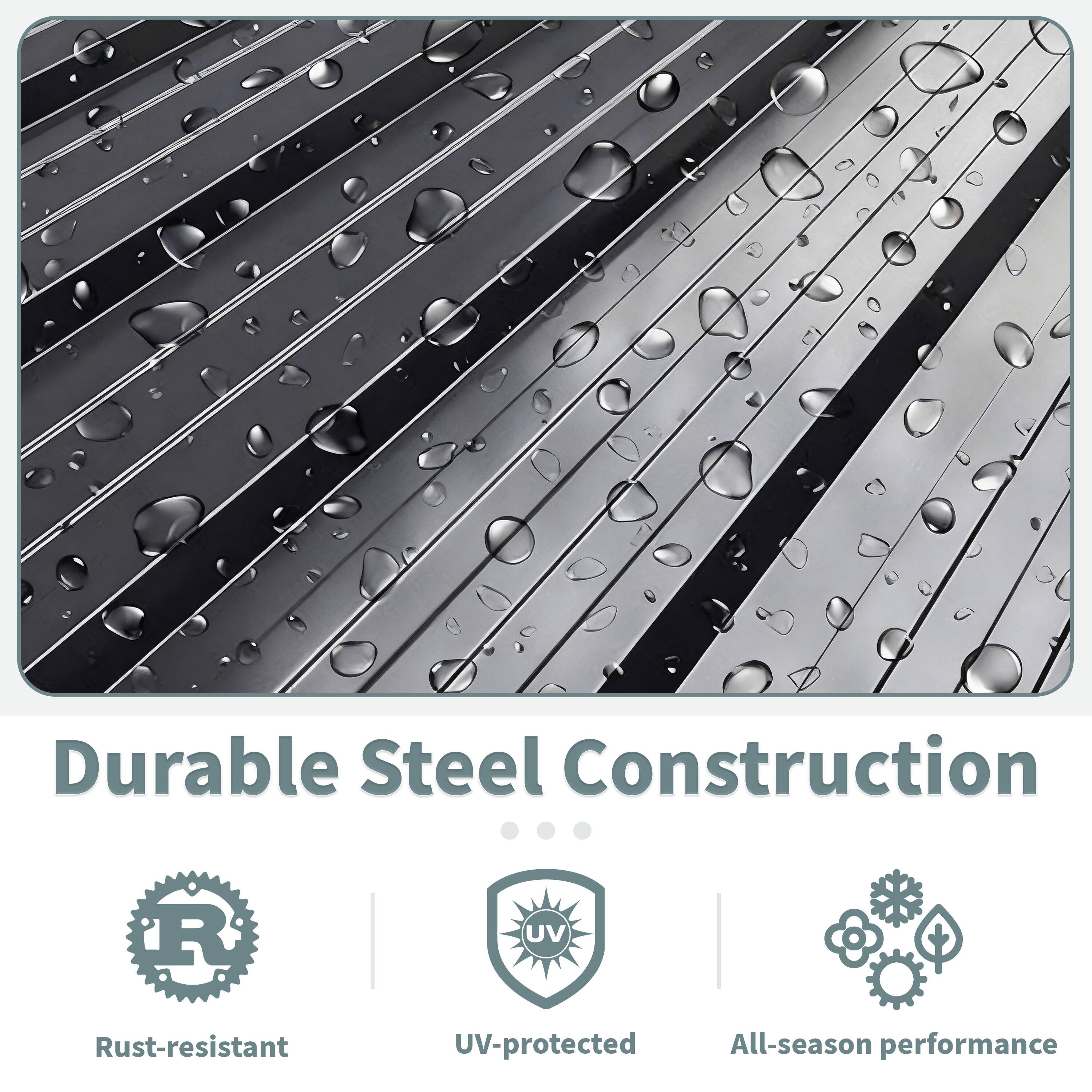 Durable Steel Construction

- Rust-resistant
- UV-protected
- All-season performance